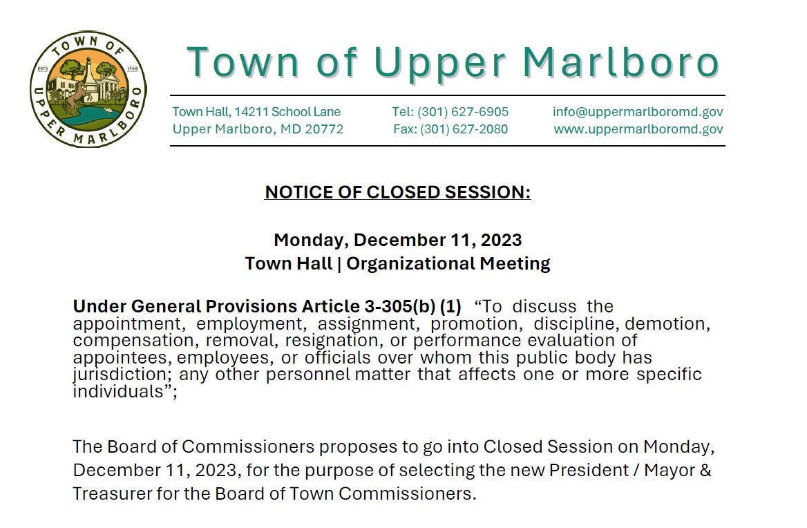 Notice of Closed Session